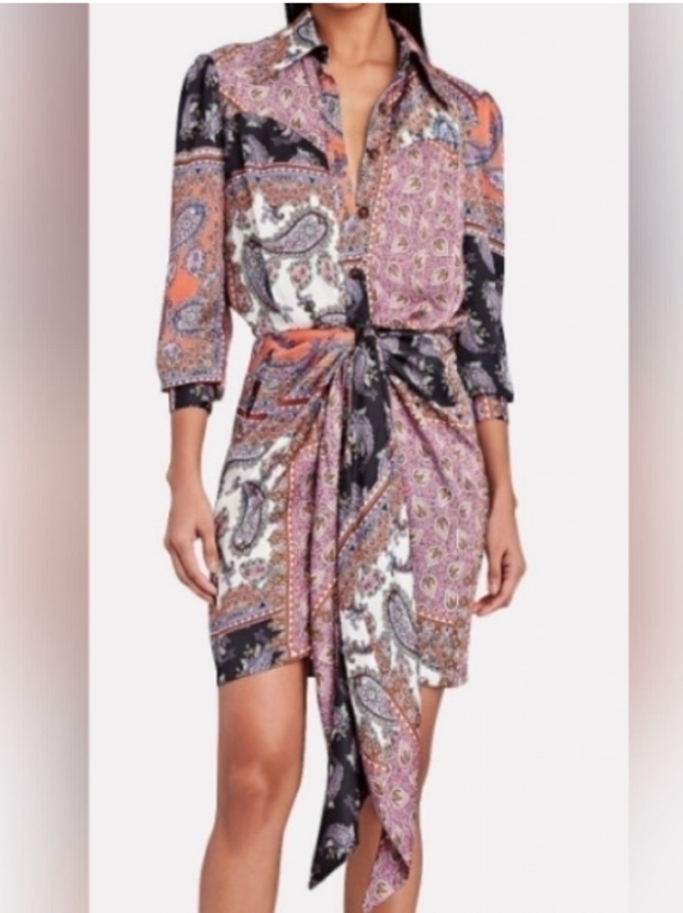Petersyn Agnes Dress Paisley Print Shirt Dress with Tie Waist